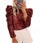 Burgundy Sequin Mock Neck Bubble Sleeve Top