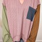 Pink Colorblock Rib Textured Loose Long Sleeve Top