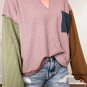 Pink Colorblock Rib Textured Loose Long Sleeve Top