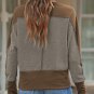 Brown Contrast Patchwork Thumbhole Sleeve Top