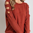 Orange Cutout Cold Shoulder Long Sleeve Top