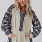 Blue Floral Plaid Mixed Print Bishop Sleeve Patchwork Top