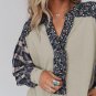 Blue Floral Plaid Mixed Print Bishop Sleeve Patchwork Top