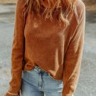 Brown Textured Round Neck Long Sleeve Top