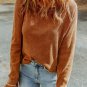 Brown Textured Round Neck Long Sleeve Top