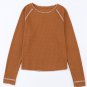 Brown Textured Round Neck Long Sleeve Top