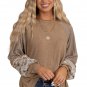 Light French Beige Floral Striped Patchwork Loose Long Sleeve Top