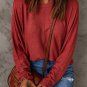 Fiery Red Solid Color Patchwork Long Sleeve Top