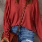 Fiery Red Solid Color Patchwork Long Sleeve Top