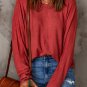Fiery Red Solid Color Patchwork Long Sleeve Top