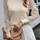 Apricot Striped Mesh Long Sleeve Crewneck Ribbed Top