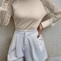 Apricot Striped Mesh Long Sleeve Crewneck Ribbed Top