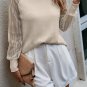 Apricot Striped Mesh Long Sleeve Crewneck Ribbed Top