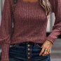 Mineral Red Ribbed Bishop Sleeve Round Neck Top