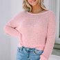 Pink Knitted Eyelets Round Neck Long Sleeve Top