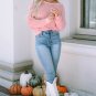 Pink Knitted Eyelets Round Neck Long Sleeve Top
