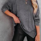 Gray Waffle Knit Side Slit Pullover Top