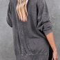 Gray Waffle Knit Side Slit Pullover Top