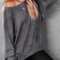Gray Waffle Knit Side Slit Pullover Top