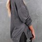 Gray Waffle Knit Side Slit Pullover Top