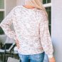 Leopard Animal Print Contrast Stripes Patchwork Puff Sleeve Knit Top