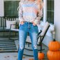 Leopard Animal Print Contrast Stripes Patchwork Puff Sleeve Knit Top