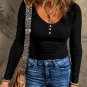 Black Textured Long Sleeve Slim Henley Top