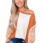Orange Colorblock Leopard Sleeve Patchwork Top