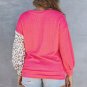 Rose Leopard Patchwork Color Block Ribbed Long Sleeve Top