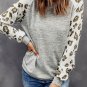 Gray Round Neck Leopard Long Sleeve Top