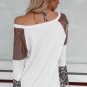 White Sequin Patchwork Bell Sleeve V Neck Tunic Top