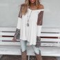 White Sequin Patchwork Bell Sleeve V Neck Tunic Top