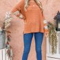 Apricot Leopard Splicing Exposed Seam Waffle Knit Top
