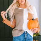 Orange Long Sleeve Colorblock Chest Pocket Textured Knit Top