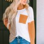 Orange Long Sleeve Colorblock Chest Pocket Textured Knit Top
