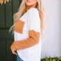 Orange Long Sleeve Colorblock Chest Pocket Textured Knit Top
