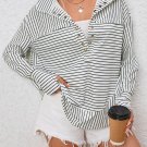 White Striped Thumbhole Drop Shoulder V Neck Top
