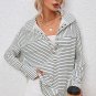 White Striped Thumbhole Drop Shoulder V Neck Top