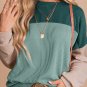 Green Color Block Long Sleeve Ribbed Loose Top