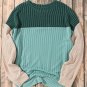 Green Color Block Long Sleeve Ribbed Loose Top