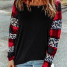 Black Off Shoulder PlaidandLeopard Print Long Sleeve Top