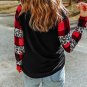Black Off Shoulder PlaidandLeopard Print Long Sleeve Top