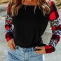 Black Off Shoulder PlaidandLeopard Print Long Sleeve Top