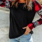 Black Off Shoulder PlaidandLeopard Print Long Sleeve Top