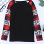 Black Off Shoulder PlaidandLeopard Print Long Sleeve Top