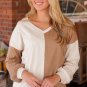Apricot Color Block Wide Ribbed V Neck Top