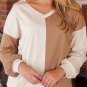 Apricot Color Block Wide Ribbed V Neck Top