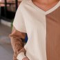 Apricot Color Block Wide Ribbed V Neck Top