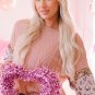 Pink Leopard Sequin Splicing Sleeves Textured Knit Top