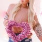 Pink Leopard Sequin Splicing Sleeves Textured Knit Top
